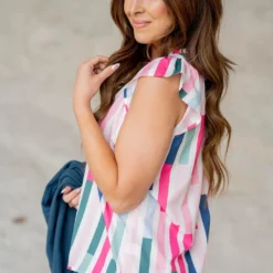 Color Block Stripes Cinched Blouse 27 Color Block Stripes Cinched Blouse -Women's Clothing Store untitled 9054