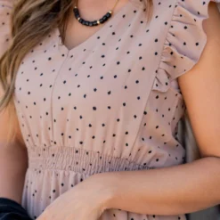 Polka Dottie Ruffle Trim Midi Dress -Women's Clothing Store untitled 9065