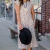 Splotched Cinched Neck Midi Dress