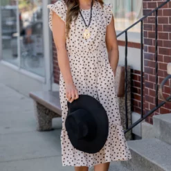 Splotched Cinched Neck Midi Dress