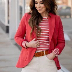 Dual Pocket Cotton Blazer -Women's Clothing Store untitled 9084