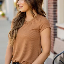 Heavily Ribbed Short Sleeve Tee -Women's Clothing Store untitled 9086 261817