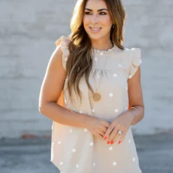 Polka Dot Cinched Trim Tank -Women's Clothing Store untitled 9087 2