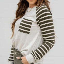 Stripe Accented Pocket Sweatshirt 8 Stripe Accented Pocket Sweatshirt -Women's Clothing Store untitled 9113