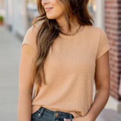 Heavily Ribbed Short Sleeve Tee -Women's Clothing Store untitled 9126 121676