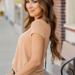 Heavily Ribbed Short Sleeve Tee -Women's Clothing Store untitled 9127 528006