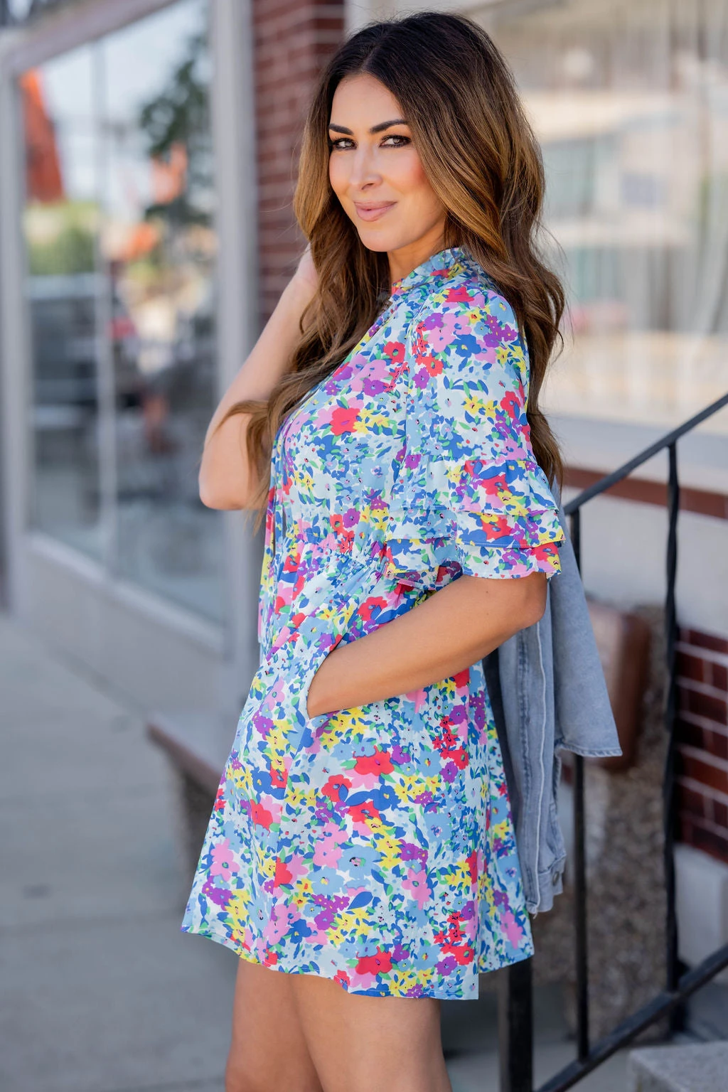 Vibrant Blooms Triple Ruffle Sleeve Dress 4 Vibrant Blooms Triple Ruffle Sleeve Dress - Image 4