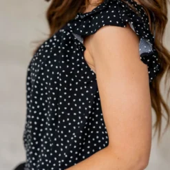 Specked Dual Flutter Trim Blouse -Women's Clothing Store untitled 9176