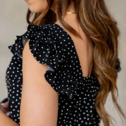 Specked Dual Flutter Trim Blouse -Women's Clothing Store untitled 9179