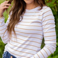 Classic Striped Side Slit Long Sleeve Tee -Women's Clothing Store untitled 9187