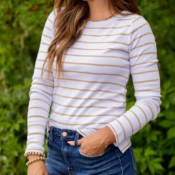 Classic Striped Side Slit Long Sleeve Tee -Women's Clothing Store untitled 9194