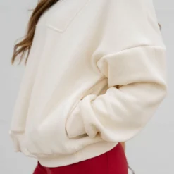 Ribbed Sleeve Quarter Zip Pullover -Women's Clothing Store untitled 9196