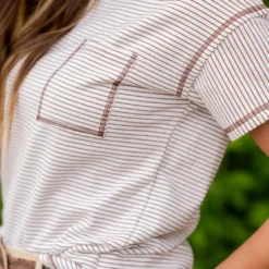 Bold Stitched Striped Pocket Tee -Women's Clothing Store untitled 9210