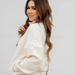 Ribbed Sleeve Quarter Zip Pullover -Women's Clothing Store untitled 9211