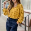 Splotched Cinched Trim Tie Blouse