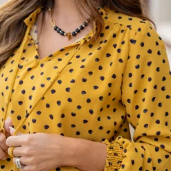 Splotched Cinched Trim Tie Blouse -Women's Clothing Store untitled 9234