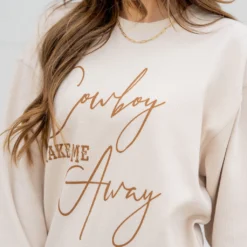 Cowboy Take Me Away Lightly Ribbed Graphic Crewneck -Women's Clothing Store untitled 9252