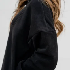 Ribbed Sleeve Quarter Zip Pullover -Women's Clothing Store untitled 9265