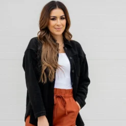 Solid Top Ribbed Shacket -Women's Clothing Store untitled 9329