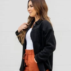 Solid Top Ribbed Shacket -Women's Clothing Store untitled 9331