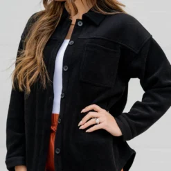 Solid Top Ribbed Shacket -Women's Clothing Store untitled 9337