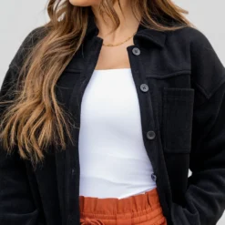 Solid Top Ribbed Shacket -Women's Clothing Store untitled 9340