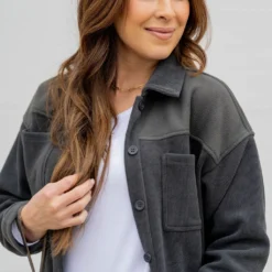 Solid Top Ribbed Shacket -Women's Clothing Store untitled 9362