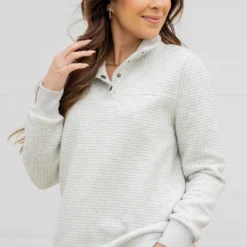 Large Quilted Button Accent Pullover -Women's Clothing Store untitled 9393
