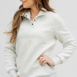 Large Quilted Button Accent Pullover -Women's Clothing Store untitled 9396