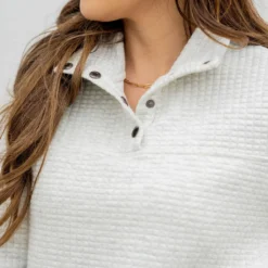 Large Quilted Button Accent Pullover -Women's Clothing Store untitled 9397