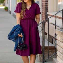 Puffed Sleeve Wrap Top Dress -Women's Clothing Store untitled 9410 230437