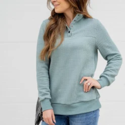 Large Quilted Button Accent Pullover -Women's Clothing Store untitled 9419