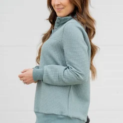 Large Quilted Button Accent Pullover -Women's Clothing Store untitled 9429