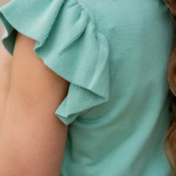 Detailed Ribbed Trim Knit Tee -Women's Clothing Store untitled 9487