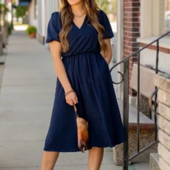 Puffed Sleeve Wrap Top Dress -Women's Clothing Store untitled 9500 876876