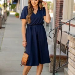 Puffed Sleeve Wrap Top Dress -Women's Clothing Store untitled 9508 313450