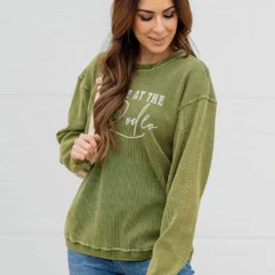 Meet Me At The Rodeo Waffled Graphic Crewneck -Women's Clothing Store untitled 9537