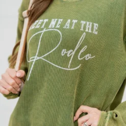 Meet Me At The Rodeo Waffled Graphic Crewneck -Women's Clothing Store untitled 9543