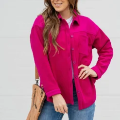 Solid Top Ribbed Shacket -Women's Clothing Store untitled 9559