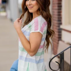 Quad Striped V-Neck Tee 23 Quad Striped V-Neck Tee -Women's Clothing Store untitled 9594 9d488d5e 782d 48ac 8707 149773ac8641