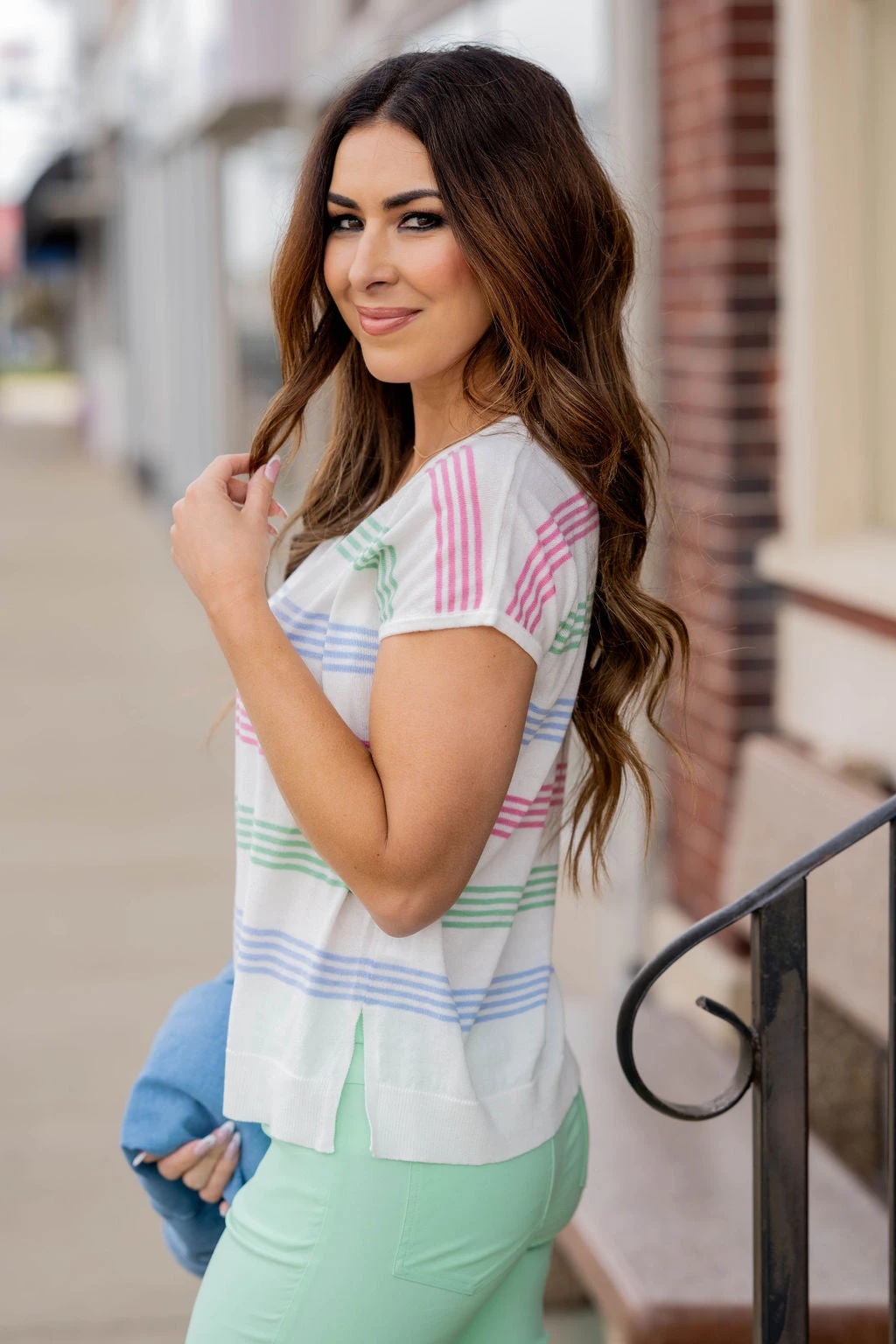 Quad Striped V-Neck Tee 11 Quad Striped V-Neck Tee - Image 11