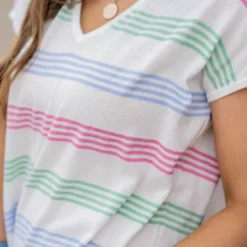 Quad Striped V-Neck Tee 24 Quad Striped V-Neck Tee -Women's Clothing Store untitled 9597