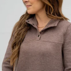 Large Quilted Button Accent Pullover -Women's Clothing Store untitled 9611
