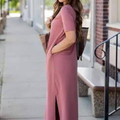 Half Sleeve Side Slit Midi Dress -Women's Clothing Store untitled 9626