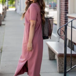 Half Sleeve Side Slit Midi Dress -Women's Clothing Store untitled 9637