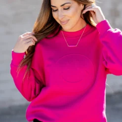 Smiley Embossed Crewneck -Women's Clothing Store untitled 9680