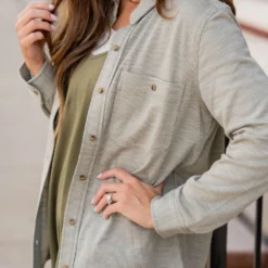 Heathered Ribs Shacket -Women's Clothing Store untitled 9681