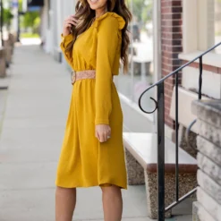 Ruched Shoulder Flutter Trim Dress -Women's Clothing Store untitled 9683 95ee18f4 e9ee 4050 ba00 3fd377d9268f