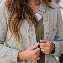 Heathered Ribs Shacket -Women's Clothing Store untitled 9686