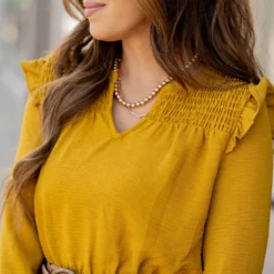 Ruched Shoulder Flutter Trim Dress -Women's Clothing Store untitled 9697 bca35e26 c7d2 4a55 af0f b2ba68ca53da